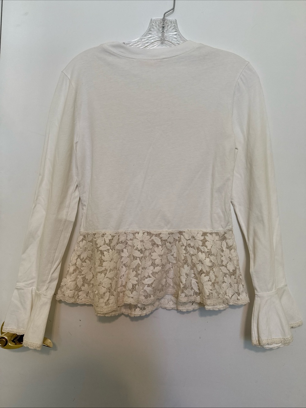 See By Chloe Off-White Long Sleeve Top with Lace Peplum